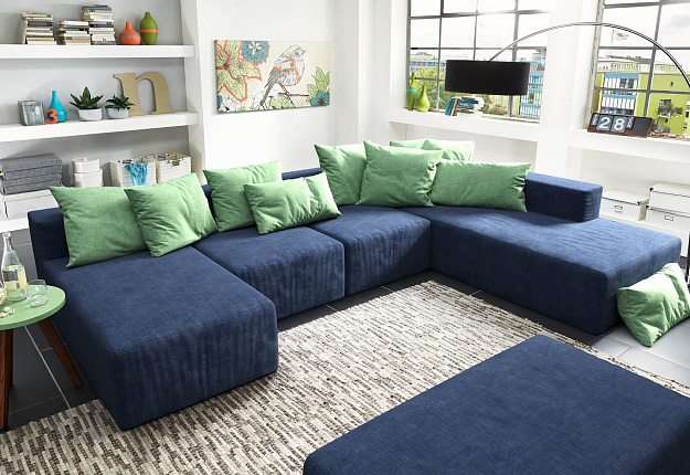 П-образный бескаркасный диван Драм с подушками, модульный синий диван на заказ любого размера